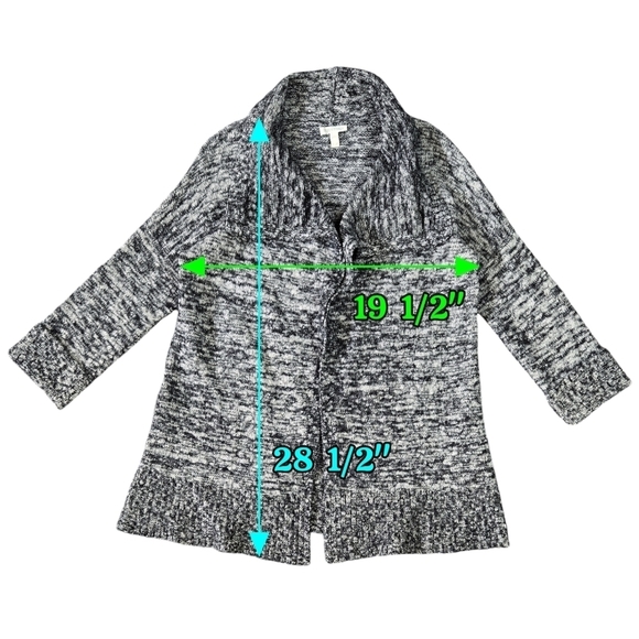 Eileen Fisher Organic Cotton Baby Alpaca Black White Marled Open Front Cardigan - Picture 3 of 8